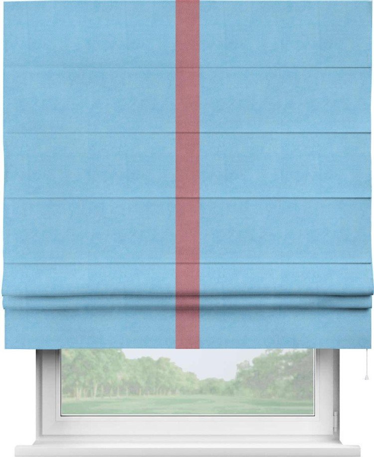 Римская штора «Кортин» с кантом Хайвэй, для проема, ткань вельвет голубой
