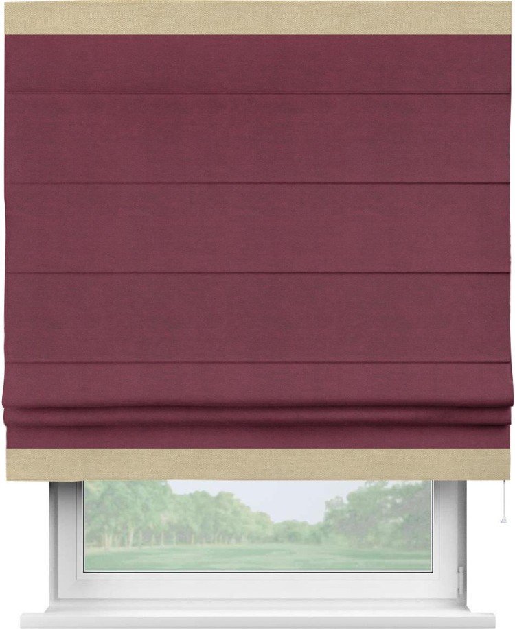 Римская штора «Кортин» с кантом Горизонт, для проема, ткань вельвет бордовый