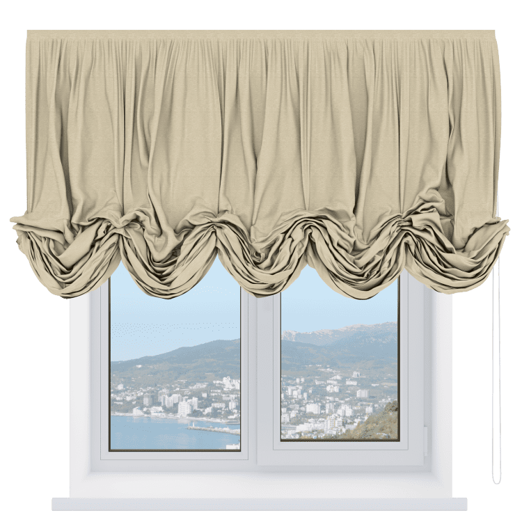 Австрийская штора «Кортин», ткань софт однотонный светло-бежевый