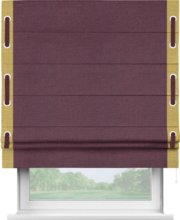 Римская штора «Кортин» с кантом Стрим Дуо (люверсы с пояском), для проема, ткань лён фиолетовый