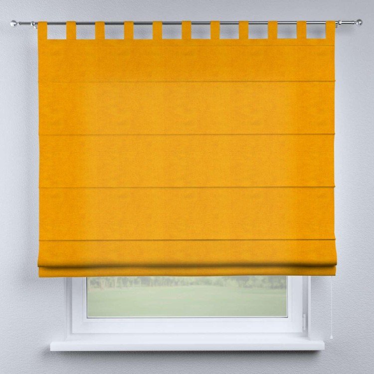 Римская штора на петлях «Кортин», ткань вельвет желтый