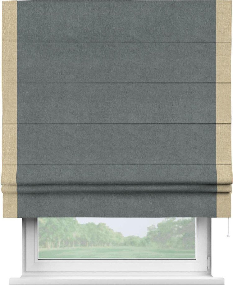 Римская штора «Кортин» с кантом Стрим Дуо, для проема, ткань вельвет серый