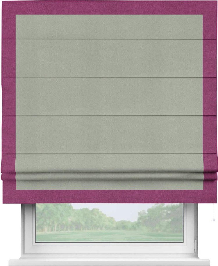 Римская штора «Кортин» с кантом Чесс, для проема, ткань вельвет светло-серый