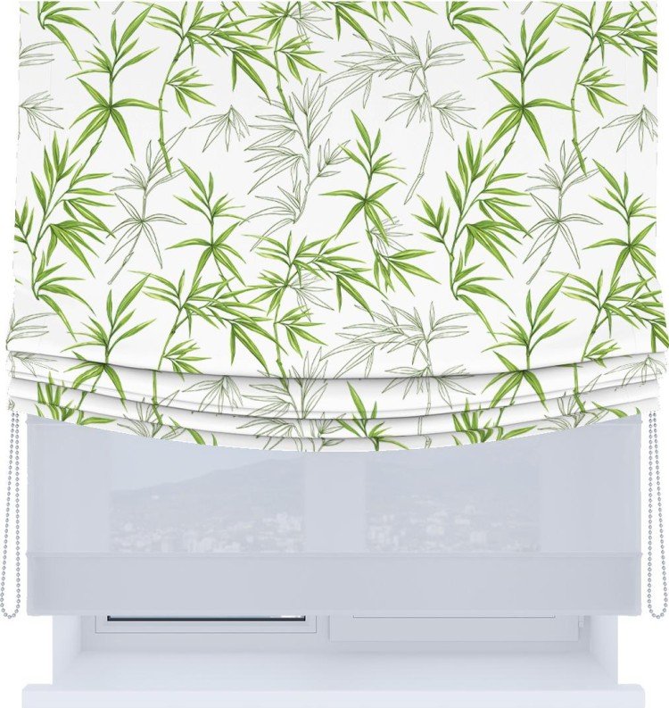 Римская штора «Кортин», день-ночь с мягкими складками, «Зелёный бамбук»