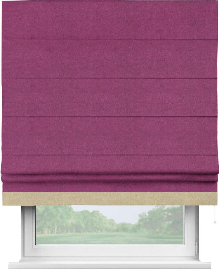 Римская штора «Кортин» с кантом Джестер, для проема, ткань вельвет фиолетовый