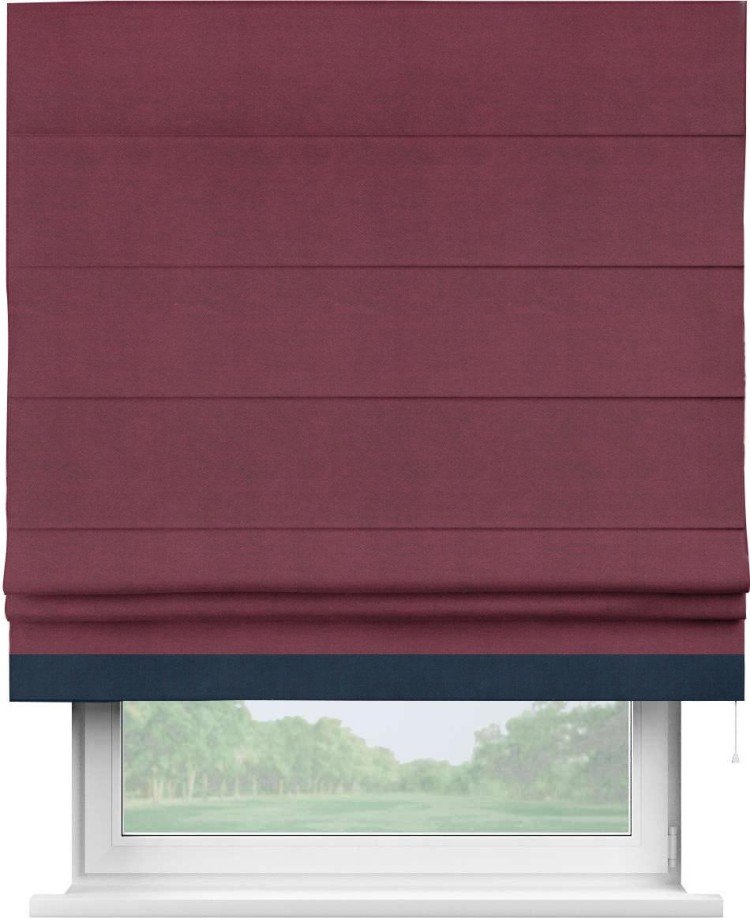 Римская штора «Кортин» с кантом Джестер, для проема, ткань вельвет бордовый