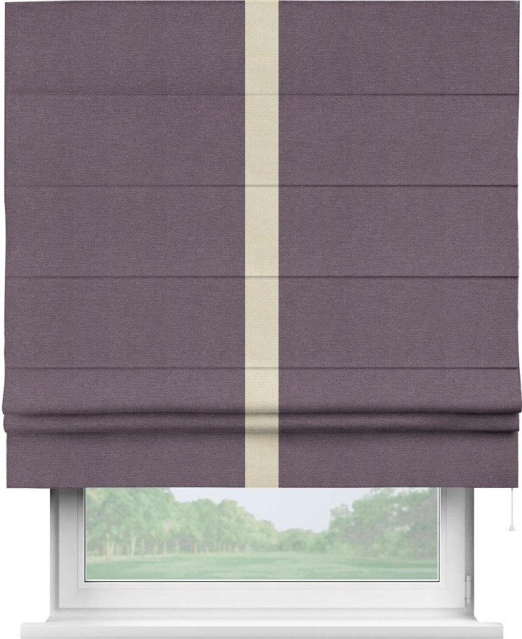 Римская штора «Кортин» с кантом Хайвэй, для проема, ткань лён димаут, светло-фиолетовый