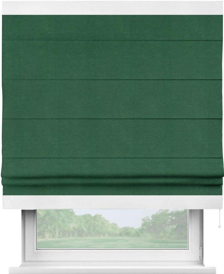 Римская штора «Кортин» с кантом Горизонт, для проема, ткань вельвет зеленый