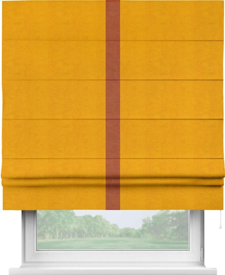 Римская штора «Кортин» с кантом Хайвэй, для проема, ткань вельвет желтый
