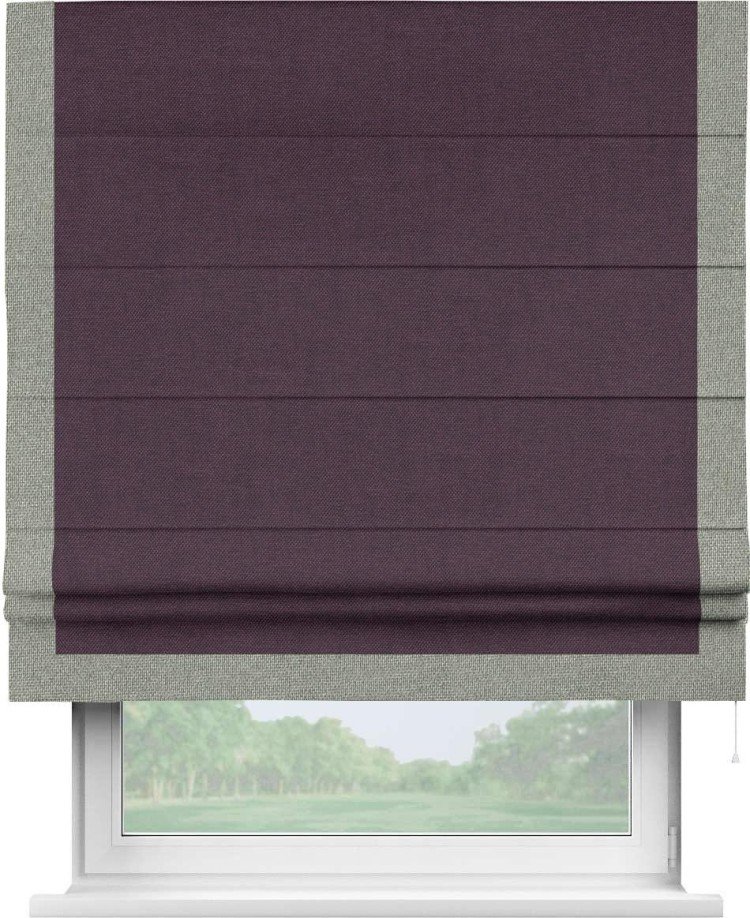 Римская штора «Кортин» для проема, лён димаут фиолетовый с кантом Виктория