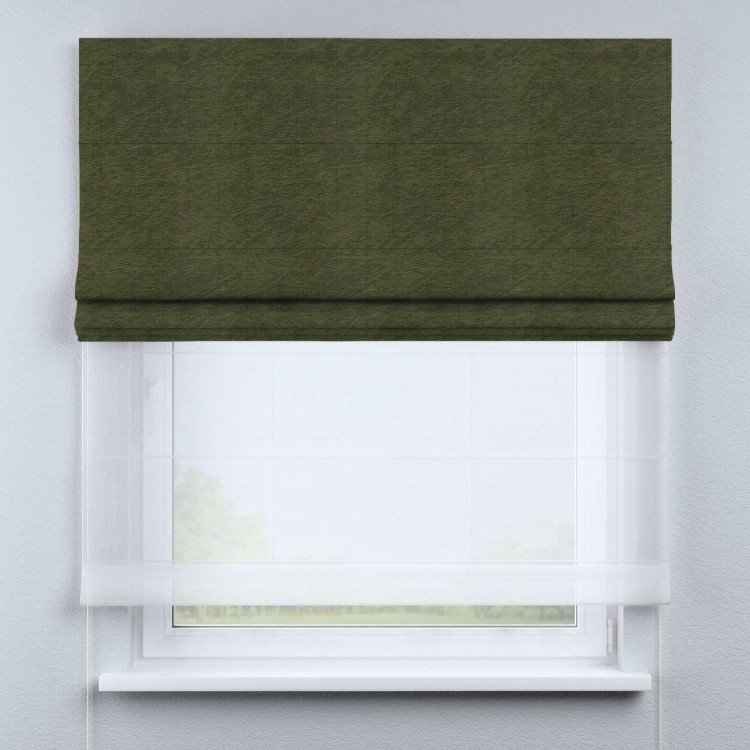 Римская штора «Кортин» день-ночь, ткань софт однотонный зелёный