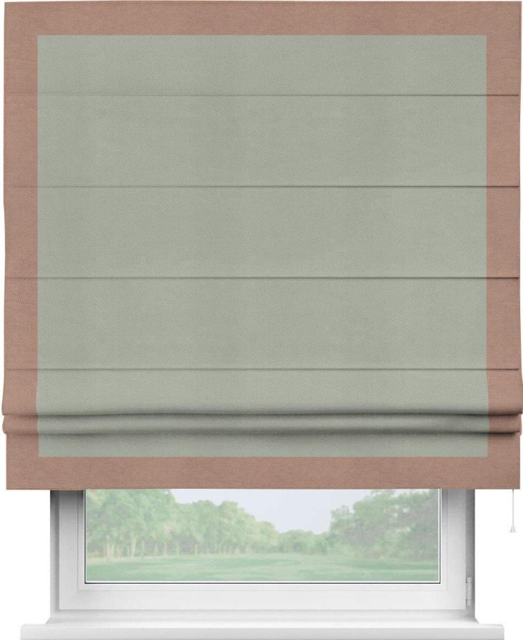 Римская штора «Кортин» с кантом Чесс, для проема, ткань вельвет светло-серый