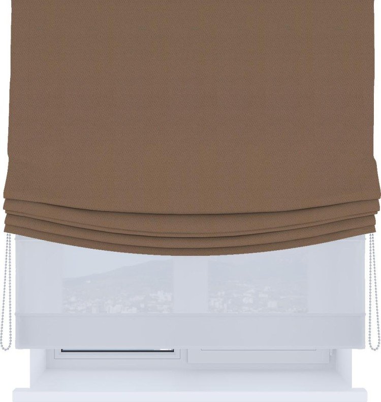 Римская штора «Кортин», день-ночь с мягкими складками, блэкаут однотонный коричневый