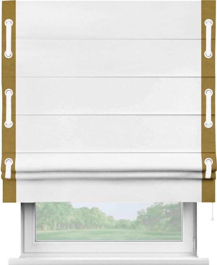 Римская штора «Кортин» с кантом Стрим Дуо (люверсы с пояском), для проема, ткань вельвет дымчато-белый