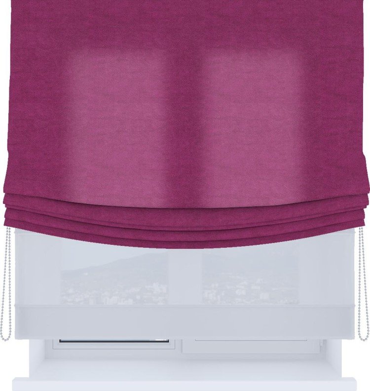 Римская штора «Кортин», день-ночь с мягкими складками, вельвет фиолетовый