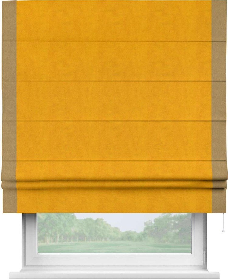 Римская штора «Кортин» с кантом Стрим Дуо, для проема, ткань вельвет желтый