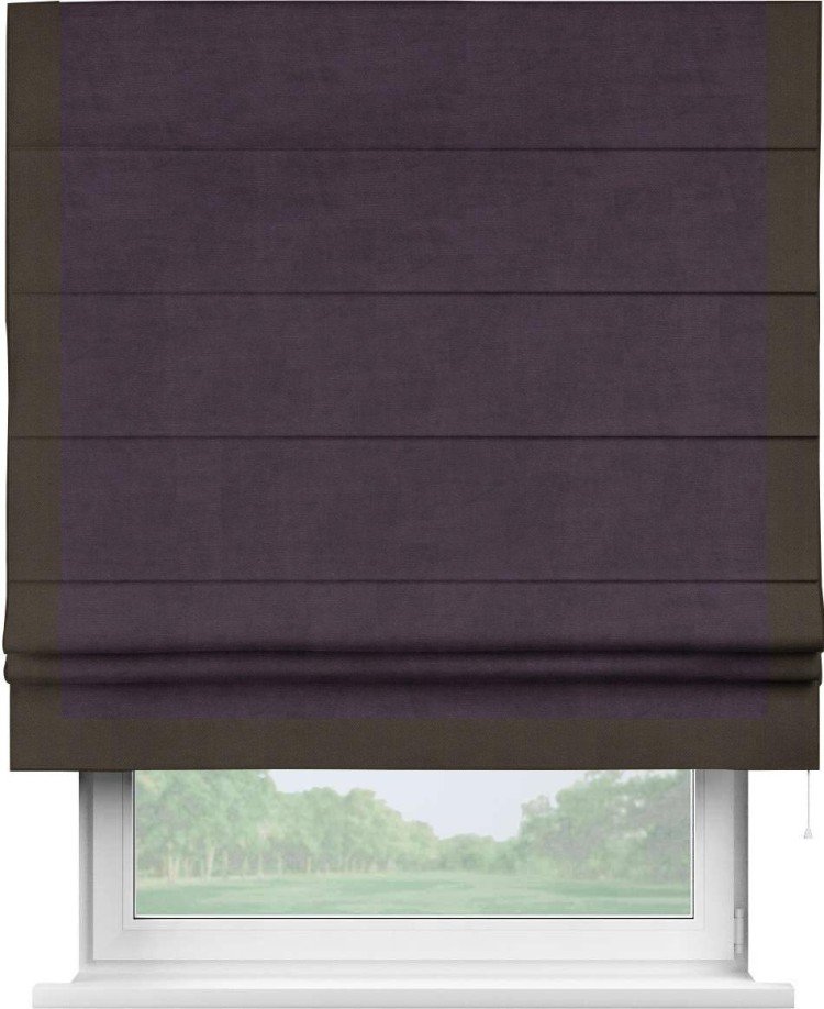Римская штора «Кортин» для проема, вельвет тёмно-фиолетовый с кантом Виктория
