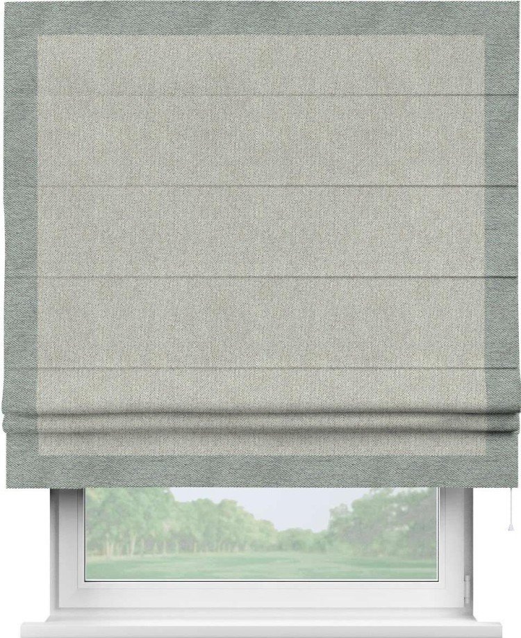 Римская штора «Кортин» с кантом Чесс, для проема, ткань твид блэкаут, коричнево-серый