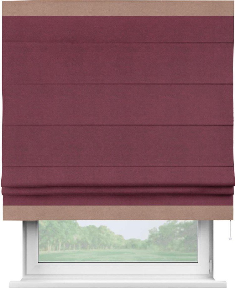 Римская штора «Кортин» с кантом Горизонт, для проема, ткань вельвет бордовый