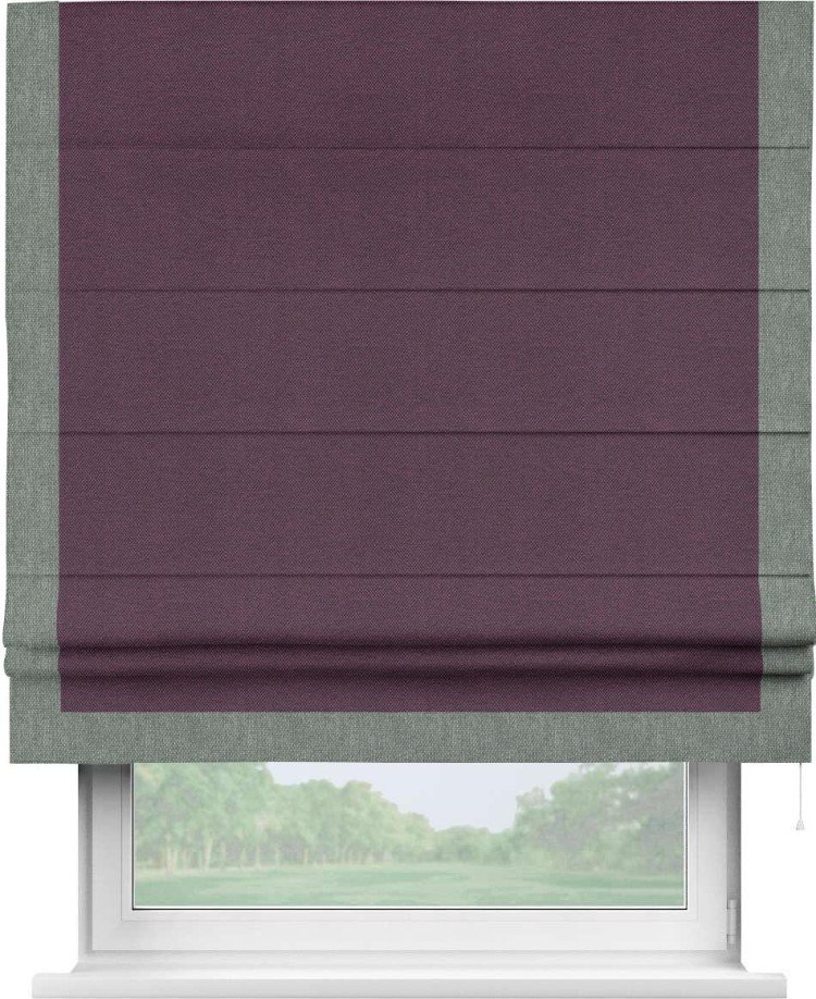 Римская штора «Кортин» с кантом Виктория, для проема, ткань лён димаут, фиолетовый