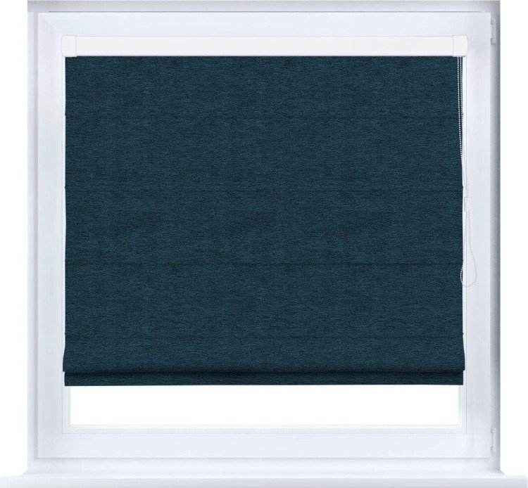 Римская штора «Кортин» кассетная, ткань твид блэкаут, глубокий синий
