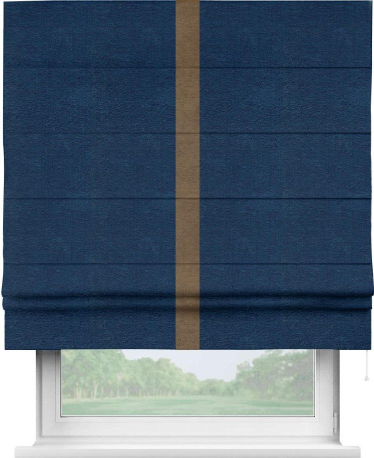 Римская штора «Кортин» с кантом Хайвэй, для проема, ткань софт однотонный синий