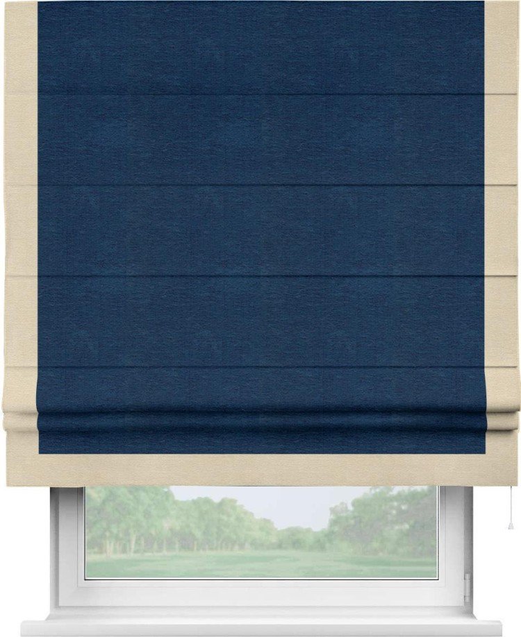 Римская штора «Кортин» с кантом Виктория, для проема, ткань софт однотонный синий