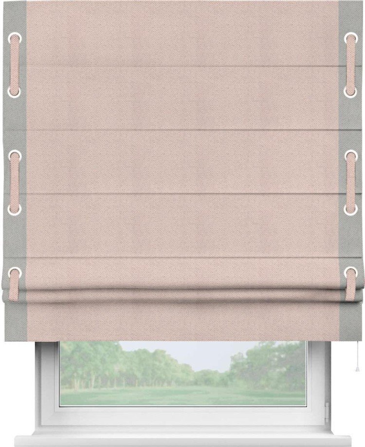 Римская штора «Кортин» с кантом Стрим Дуо (люверсы с пояском), для проема, ткань блэкаут с блеском сиреневый