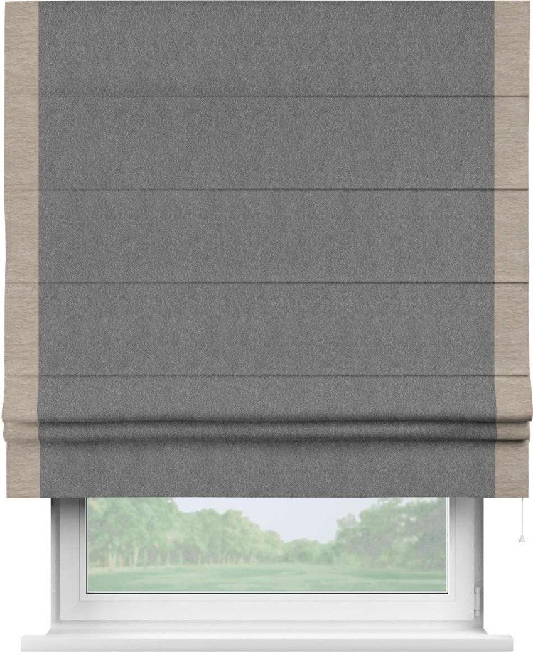 Римская штора «Кортин» с кантом Стрим Дуо, для проема, ткань софт однотонный серый