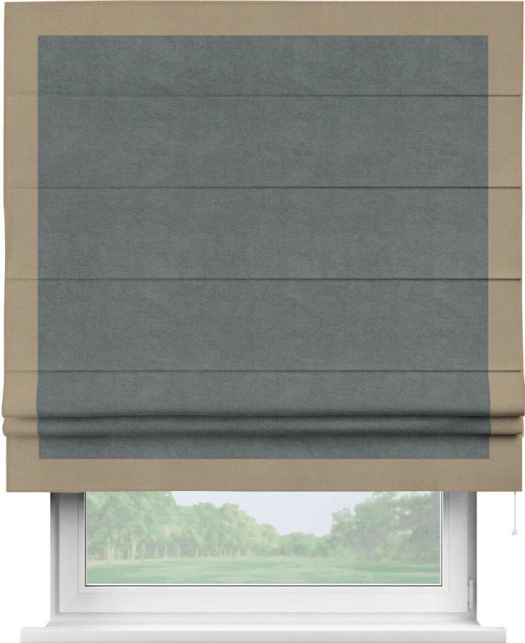 Римская штора «Кортин» с кантом Чесс, для проема, ткань вельвет серый