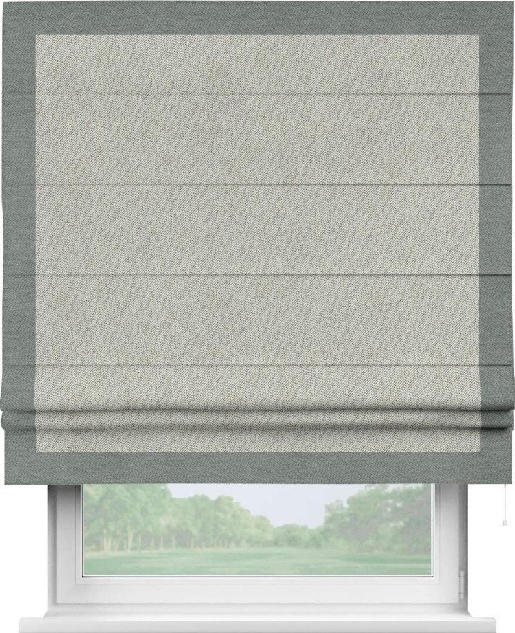 Римская штора «Кортин» с кантом Чесс, для проема, ткань твид блэкаут, коричнево-серый