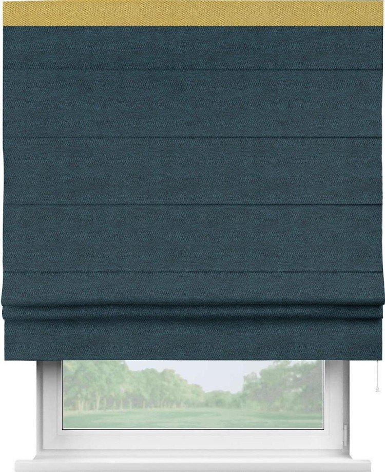 Римская штора «Кортин» с кантом Кинг, для проема, ткань твид блэкаут, глубокий синий