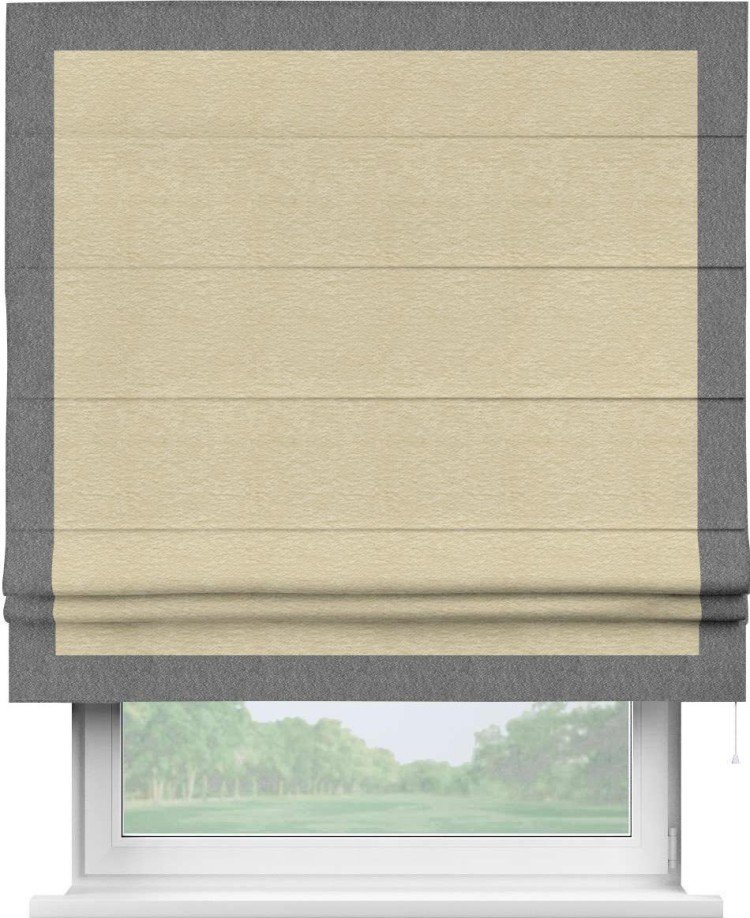 Римская штора «Кортин» с кантом Чесс, для проема, ткань софт однотонный светло-бежевый
