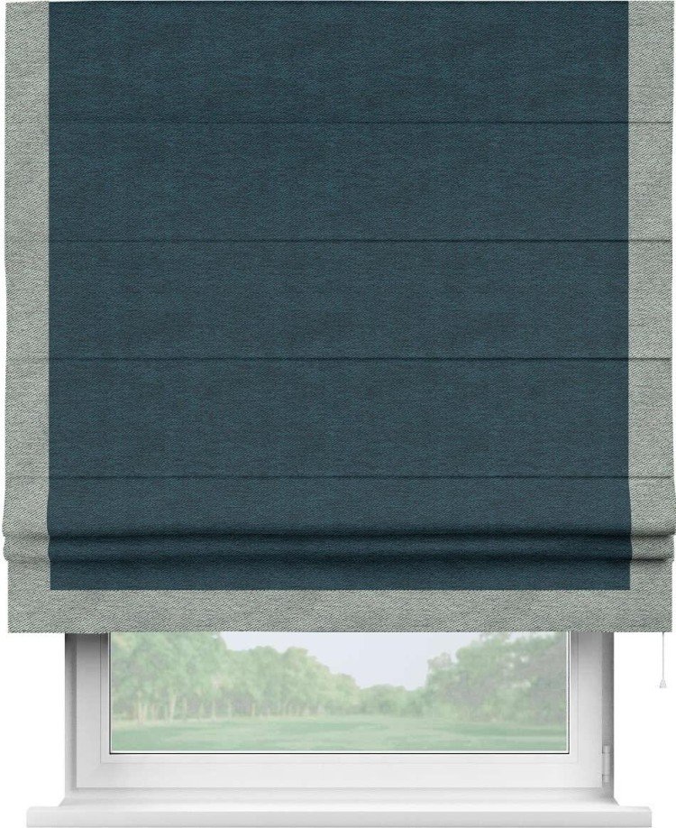 Римская штора «Кортин» с кантом Виктория, для проема, ткань твид блэкаут, глубокий синий
