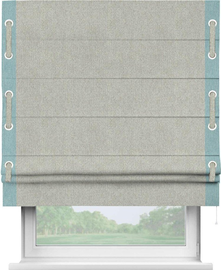 Римская штора «Кортин» с кантом Стрим Дуо (люверсы с пояском), для проема, ткань твид блэкаут,  коричнево-серый