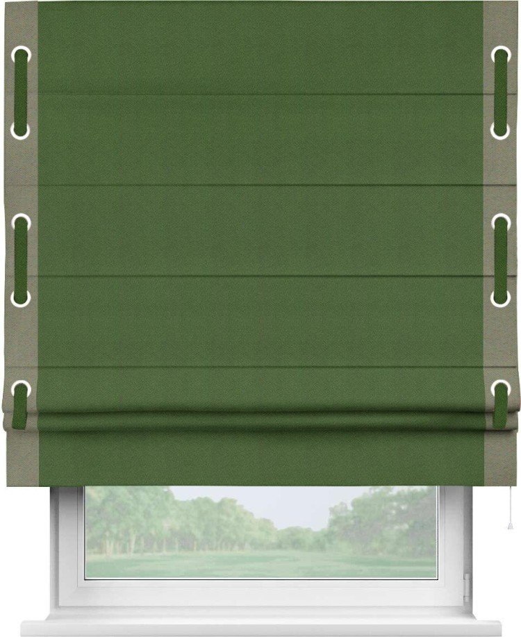 Римская штора «Кортин» с кантом Стрим Дуо (люверсы с пояском), для проема, ткань блэкаут однотонный зелёный перламутр