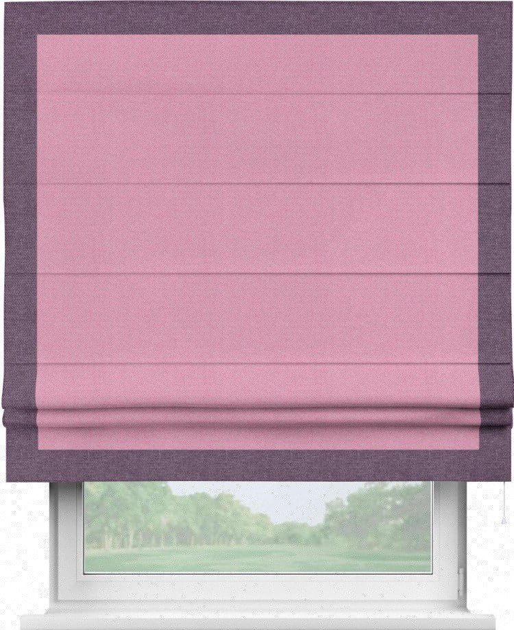Римская штора «Кортин» с кантом Чесс, для проема, ткань лён димаут, розовый